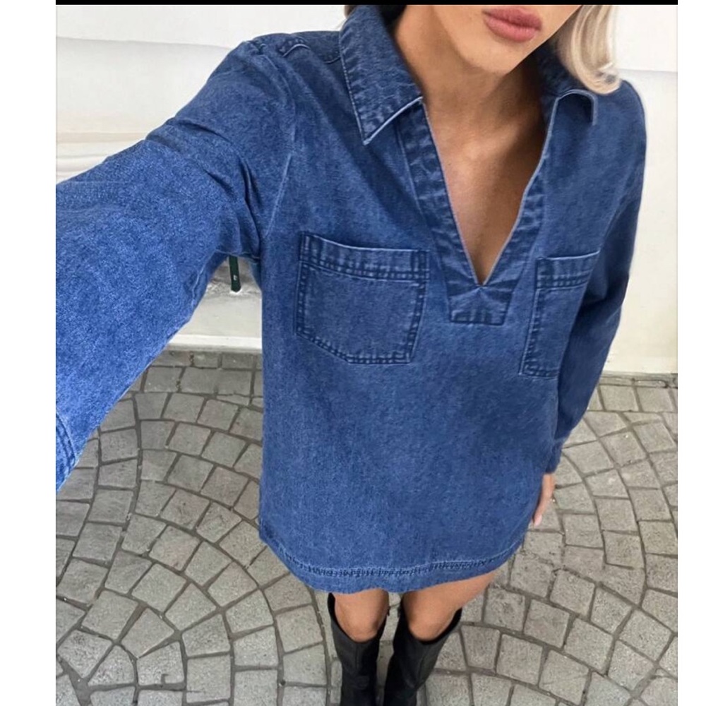 SHEIN Blue Denim Mini Shirt Dress